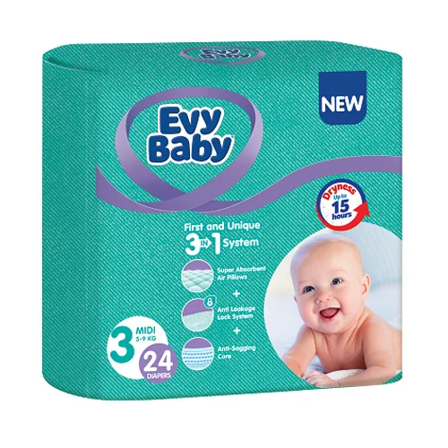 Baby diapers made in Turkey Evy Baby size 3 (in a pack of 24 diapers)