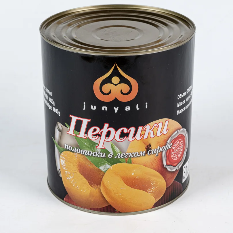 Peaches halves in syrup 3000g/1800g, (6x3.0kg) 18kg/box, Junyali, China