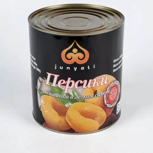 Персики половинки в сиропе 3000г/1800г, (6штх3,0кг) 18кг/кор, Junyali, Китай