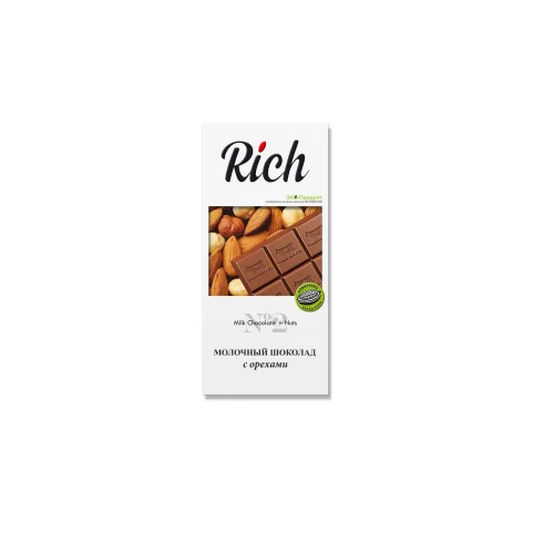 RICH Milk chocolate with nuts in cardboard 70g/10pcs/60pcs