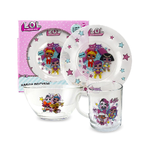L.O.L. SURPRISE! Set of dishes "Design 1", in gift wrapping (3 subjects), Glass 3+