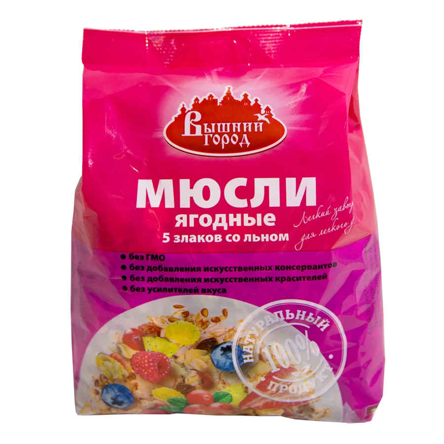 Muesli "Vyshniy City" Berry 5-cereals with flax, 350 gr (CV. Plenka)