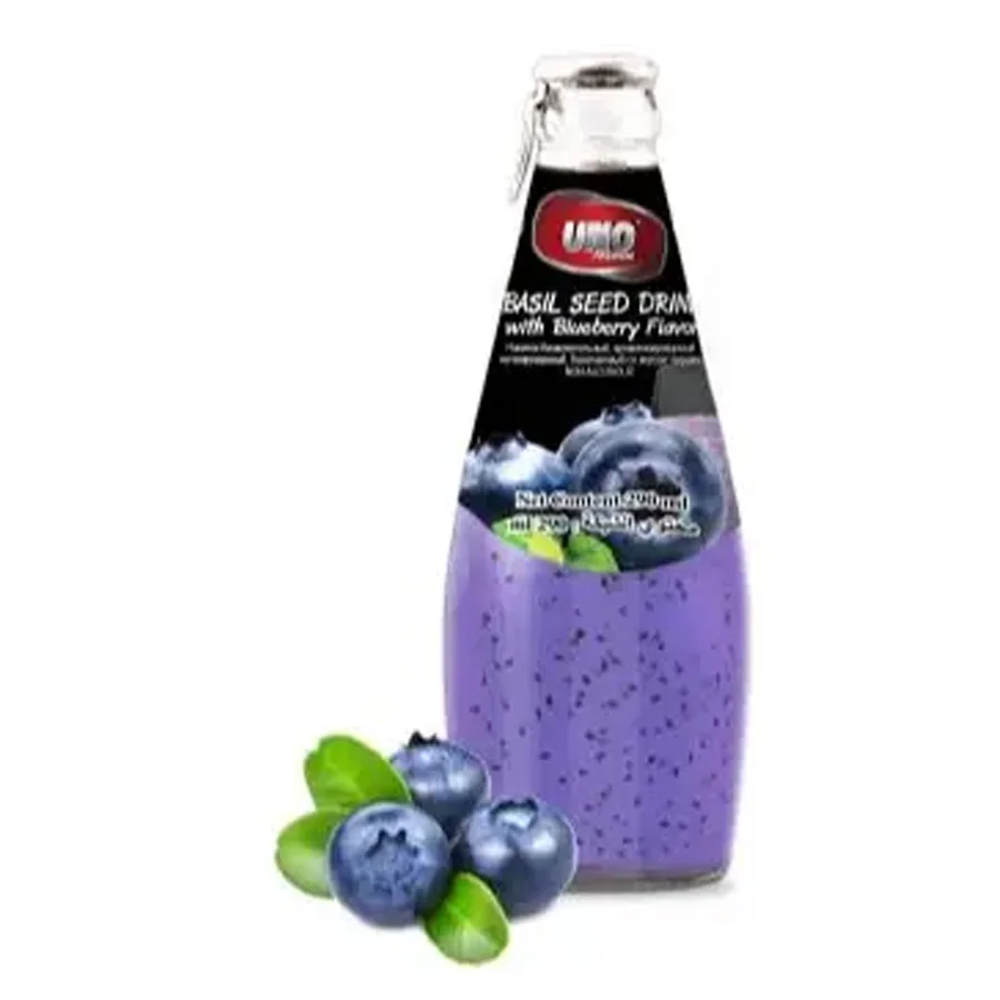 Thai beverage Uno with blueberry basil seeds