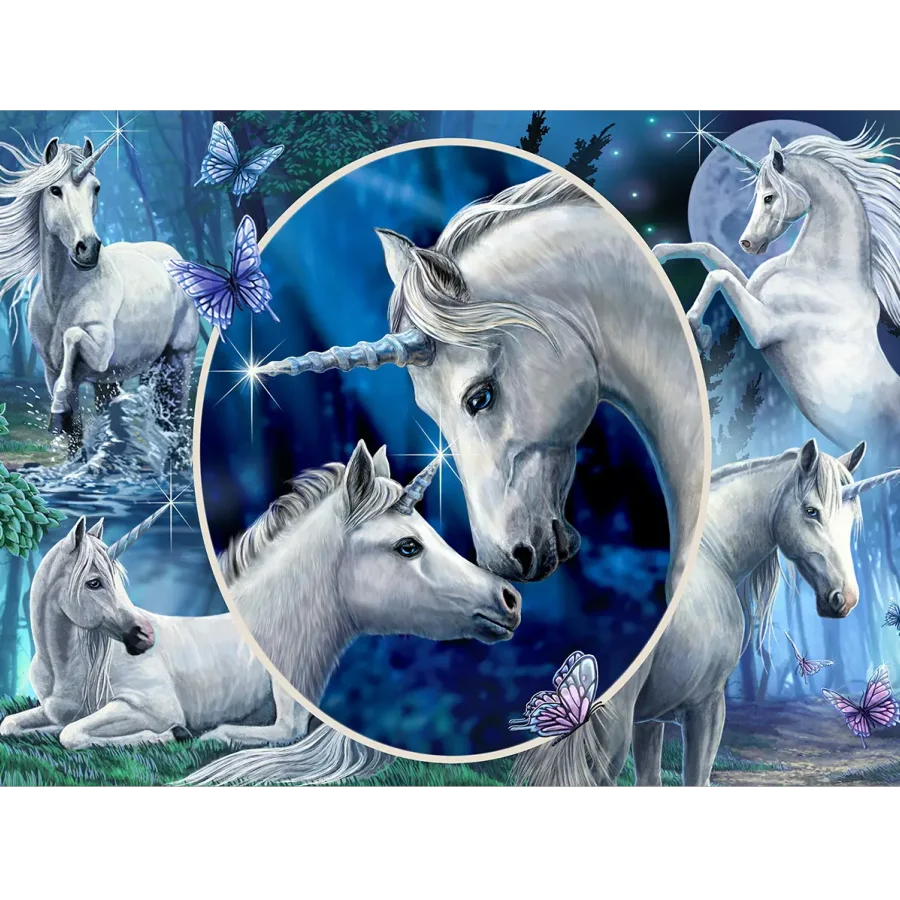 Puzzle collage of unicorns