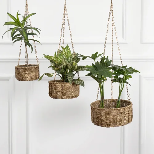 Seagrass Woven Planter Basket, Hanging Planter, Handcraft Handmade Tree Planter Basket