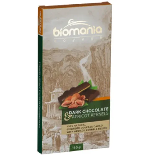 Dark chocolate "BIOMANIA" with a filling of pasta Urbch nuclei of an apricot bone