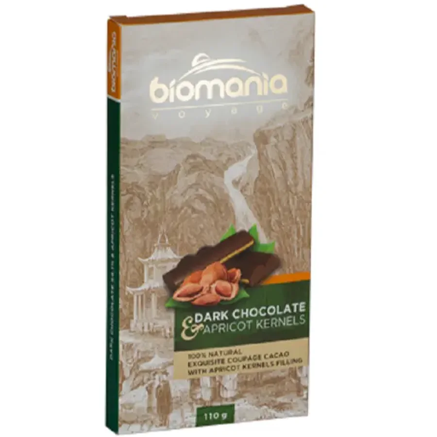 Темный шоколад "Biomania" с начинкой из пасты Урбеч ядер абрикосовой косточки 
