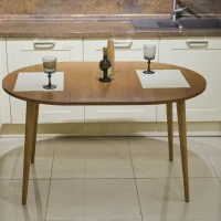  Стол кухонный обеденный раздвижной в стиле сканди 90/134х90х76 см., раскладной стол на кухню, цвет опор бежевый, столешница ЛДСП, Орех Гварнери