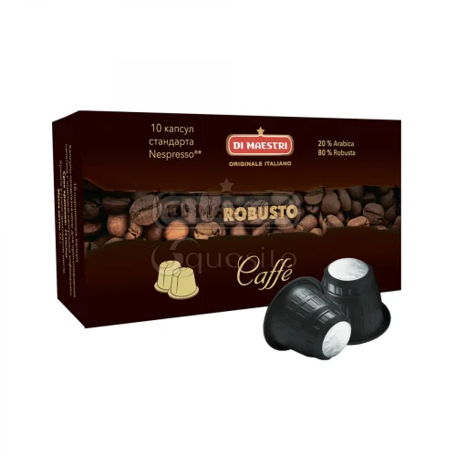 Coffee in Di Maestri Robusto capsules compatible with Nespresso coffee machines
