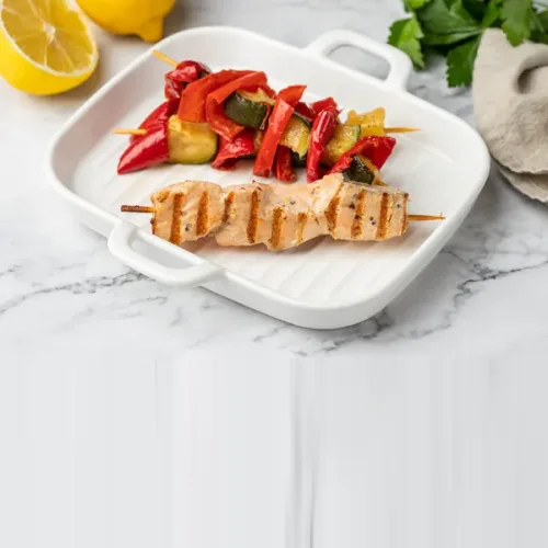 Salmon kebab with grilled vegetables