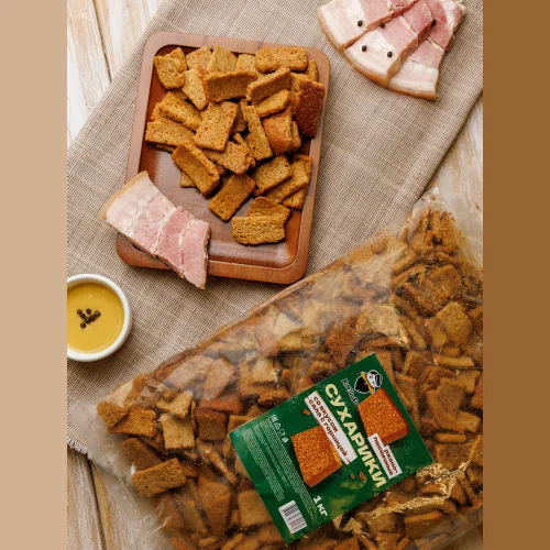 Rye-wheat crackers with the taste of bacon with mustard 1 kg / Crackers with the taste of bacon with mustard 1000 gr / Croutons / Snacks for soup