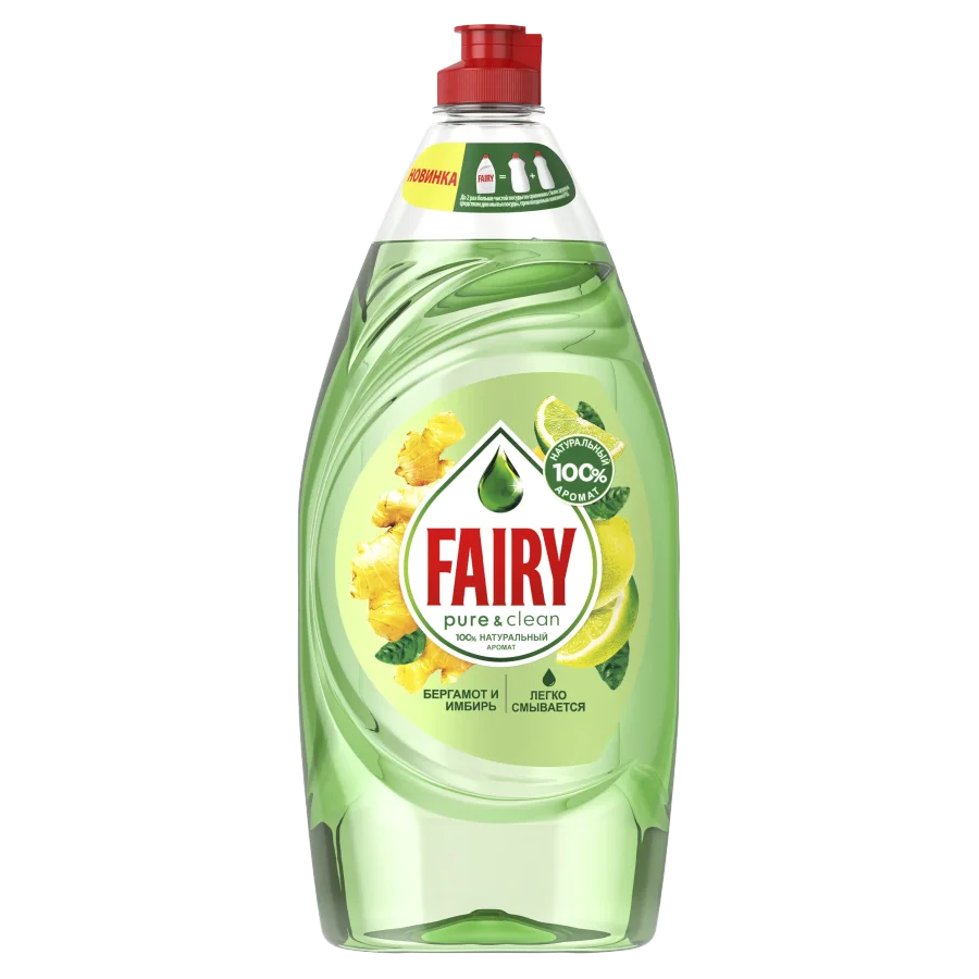 Tool for washing dishes Fairy Pure & Clean Bergamot and Ginger with 100% natural aroma 900 ml