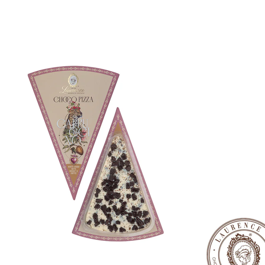 Cappuccino chocolate pizza white chocolate with sponge cake and coffee Choco pizza LAURENCE 100 g