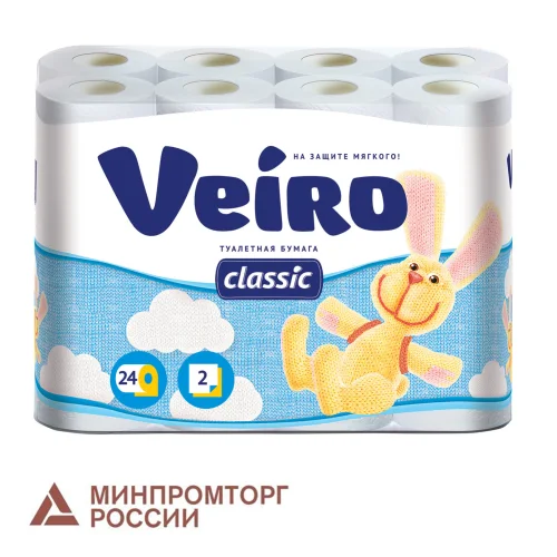 Household toilet paper, spike 24 pcs., 2-layer (24×17.5 m), VEIRO Classic, white