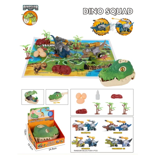 Game set: 4 inertial dinosaurs, 8 pieces of parts, 1 card, Assorted 4    