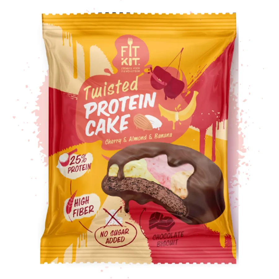 FIT KIT TWISTED Protein Cake, Печенье Вишня миндаль-банан 70гр