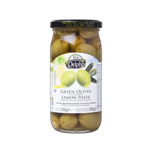 Delphi green olives stuffed with lemon paste in brine