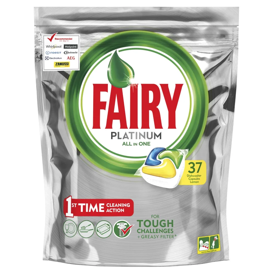 Капсулы для посудомоечной машины Fairy Platinum All in One Лимон 37 шт./уп.