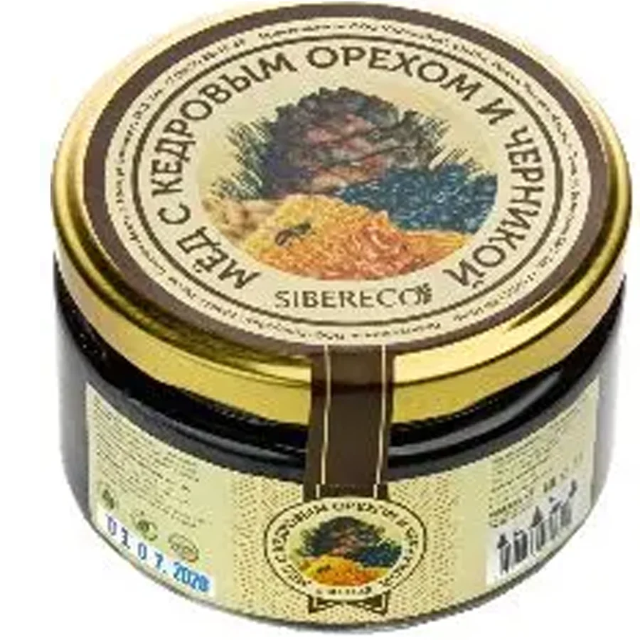 Мёд с кедровым орехом и черникой 220мл/250гр
