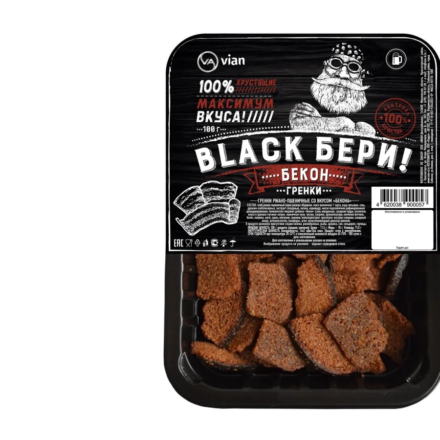 Black Бери Гренки ржано-пшеничные со вкусом «бекона» 100 г лоток