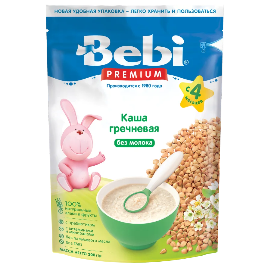Каша для детей Bebi Premium Безмолочная  Гречневая с 4 мес. 200 гр (9 шт.)
