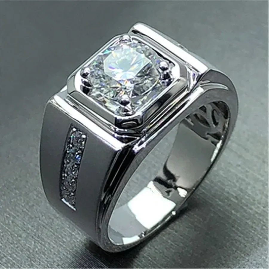 18-carat gold-plated men's diamond ring 2-carat imitation moissanite with diamond fashion noble flash sand men's simple atmospheric diamond engagement ring