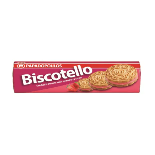 Печенье-сэндвич "Бискотелло" с клубничным кремом 200 г PAPADOPOULOS