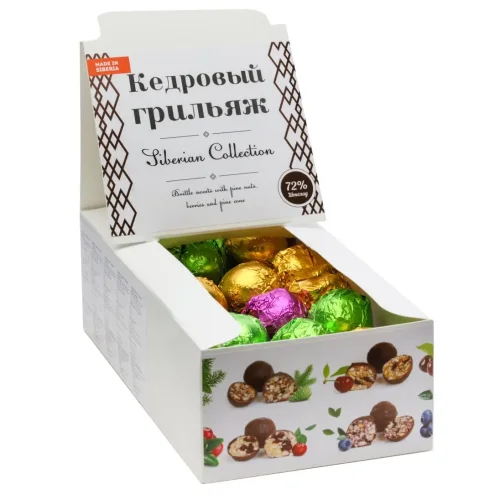 Cedar grillage show-box Siberian Collection in natural chocolate ,600 gr, 40 pcs