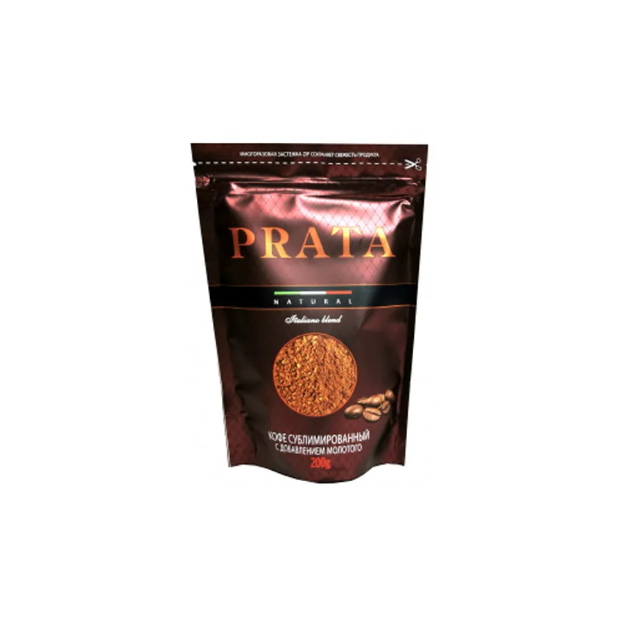 Кофе растворимый PRATA, сублимированный с добавлением молотого, 200г, zip-пакет