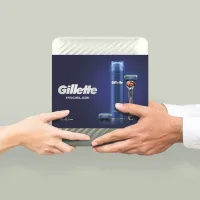 Gift Set of Male Gillette Proglide Razor with 2 Cassettes + Shaving Gel in Metal. Box