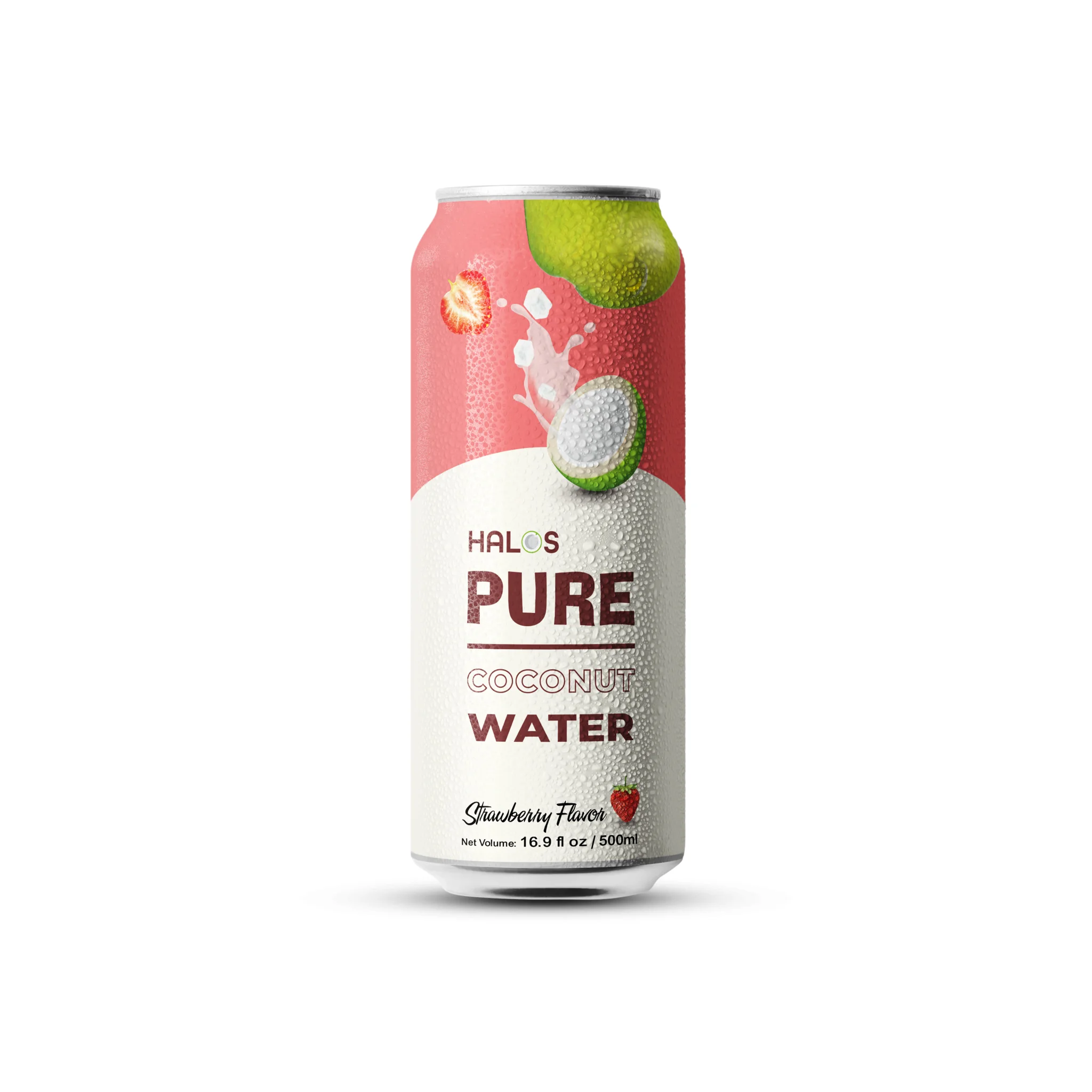 Halos/OEM Coconut Water Drink With Strawberry Flavor in 330ml Can 