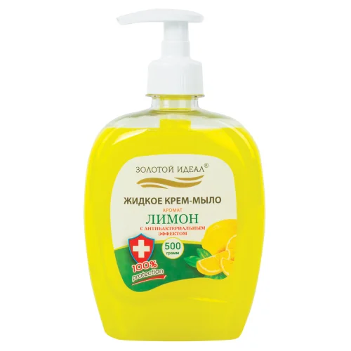 Мыло-крем жидкое 500 г ЗОЛОТОЙ ИДЕАЛ «Лимон», с антибактериальным эффектом, дозатор