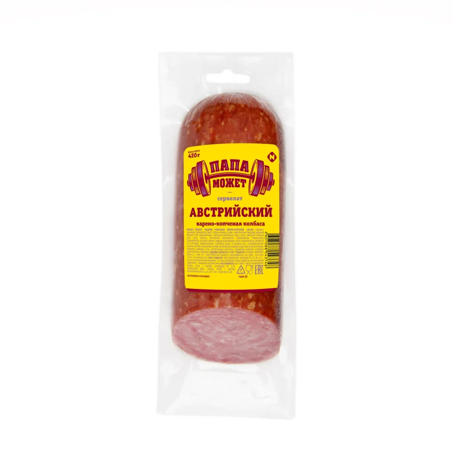 Boiled smoked sausage Papa can Servelat Austrian, 420g