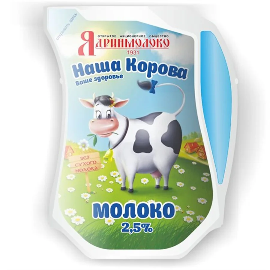 Молоко «Наша Корова» 2,5% в упаковке Эколин
