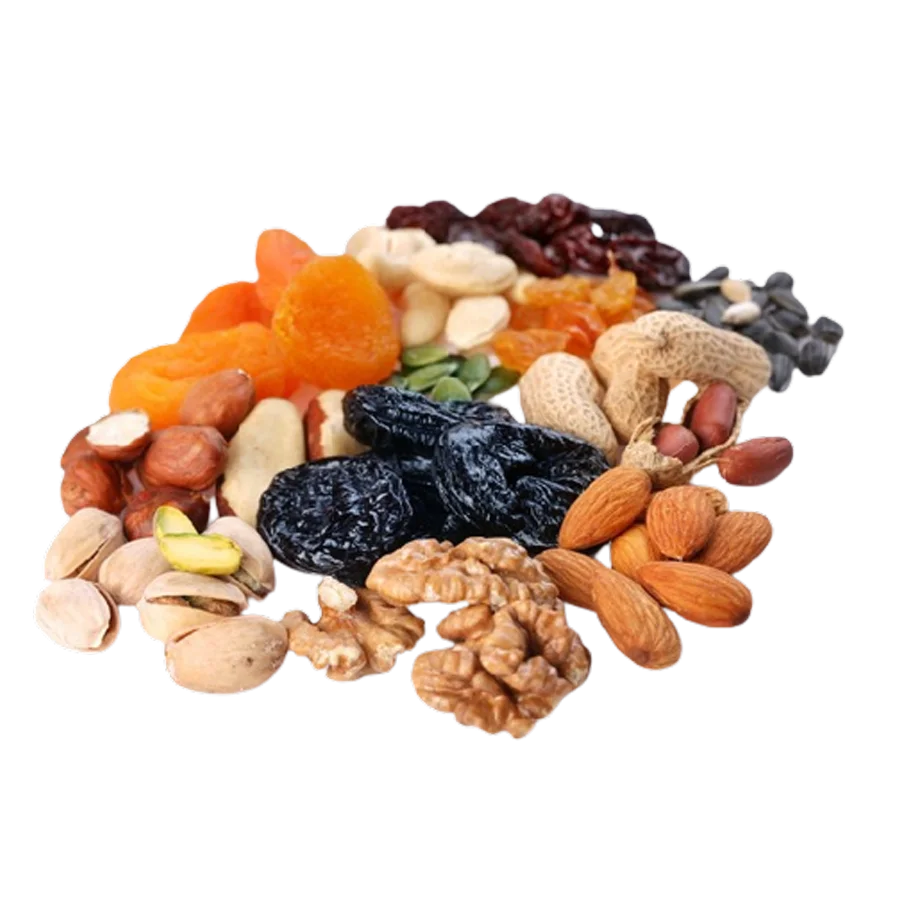 Dried fruits, nuts, dried vegetables