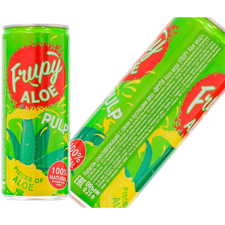 Сок с кусочками фруктов алоэ - «FRUPY» Aloe vera 0.25л  жб бан. 12 шт.