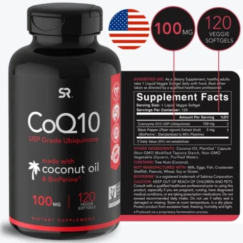 Sports Research CoQ10 с биоперином и кокосовым маслом, 120 капсул