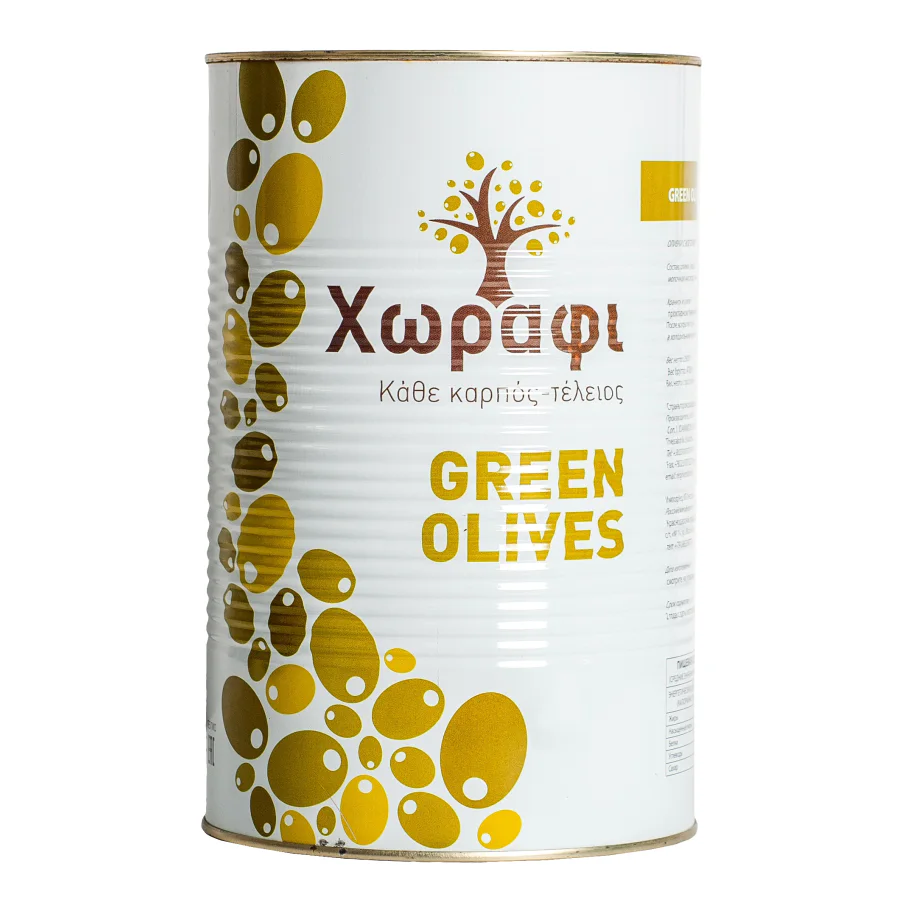 GREEN olives with a STONE, in brine 70-100 Khorafi 2500 