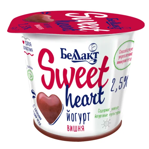 Йогурт "Беллакт" двухслойный "Sweet heart" 2,5% "Вишня" в полимерном стакане 150 г