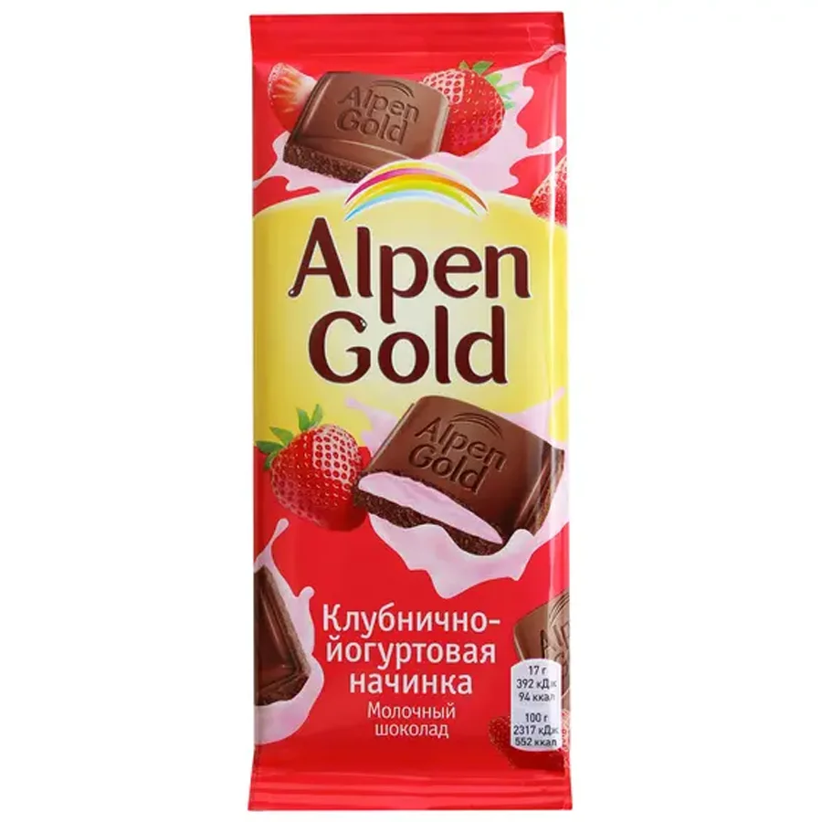 Шоколад молочный клубника-йогурт Alpen Gold