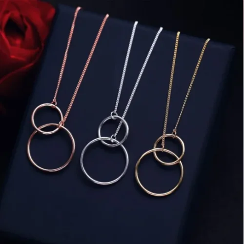 2023 new double ring necklace women's double ring in Japanese and Korean style three colors optional necklace with collarbone chain cross-border new trend product accessories