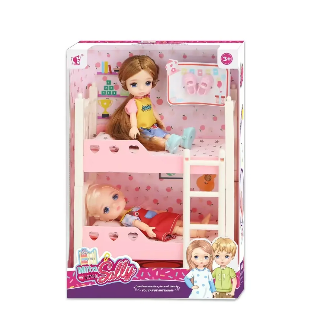 A 5-inch girl doll with a bunk bed    
