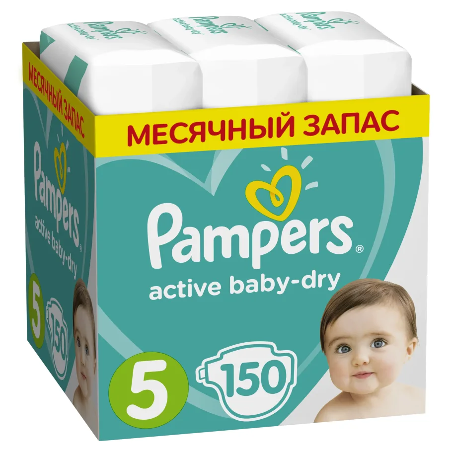 Подгузники Pampers Active Baby-Dry 11–16 кг, размер 5, 150 шт.