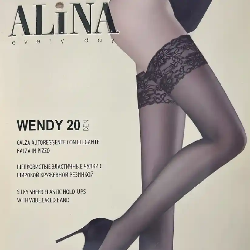 Silky Elastic Stockings ALINA 20 Dan with wide lace elastic band with  silicone set of 60 pcs.