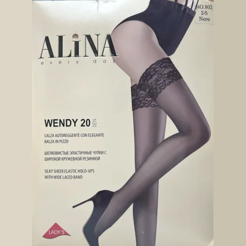 Silky Elastic Stockings ALINA 20 Dan with wide lace elastic band with silicone set of 60 pcs.