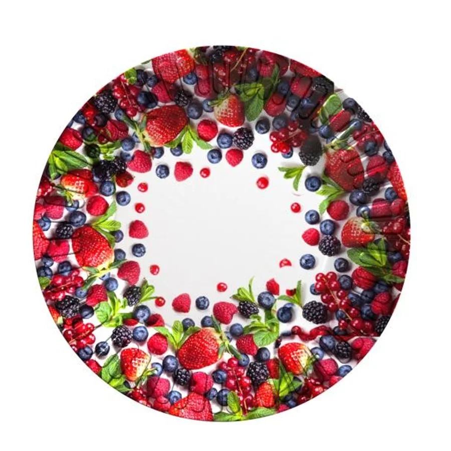 Set of paper plates Berries, 6 pcs, d=180 mm, in t/y film +b/w sticker