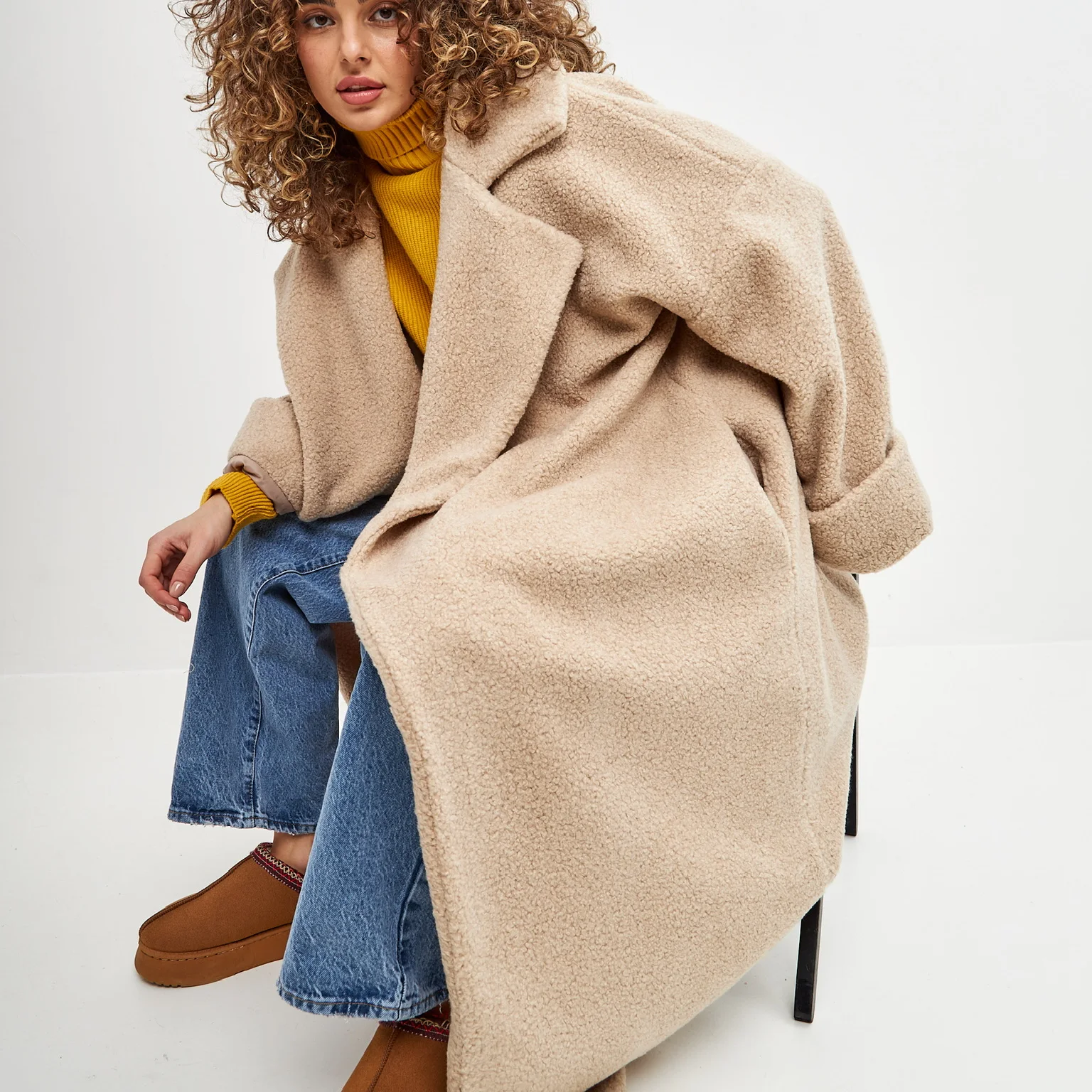 Women's demi-season sheepskin coat one size
