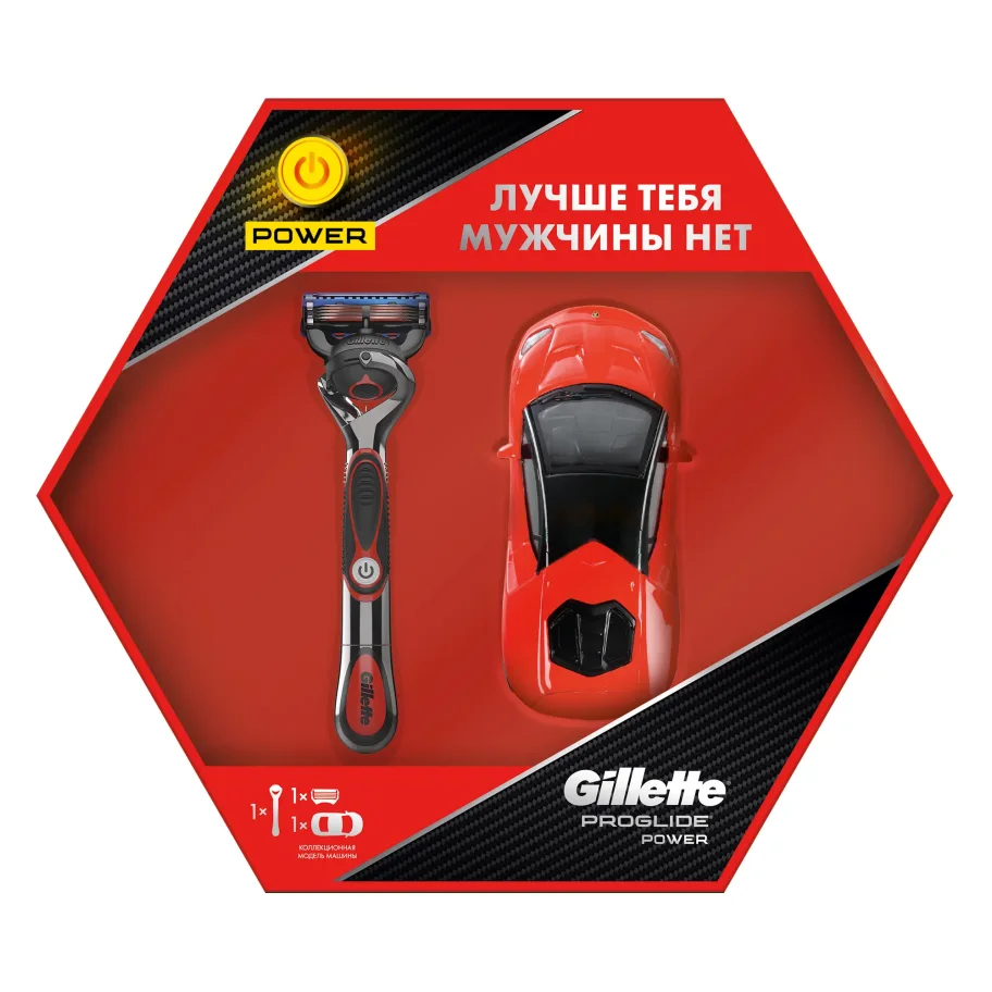 Подарочный набор мужской Gillette Proglide Power бритва с 1 касс. с элем.питания + модель машины