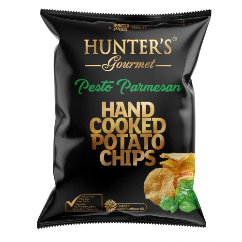 Potato chips with pesto and parmesan flavor