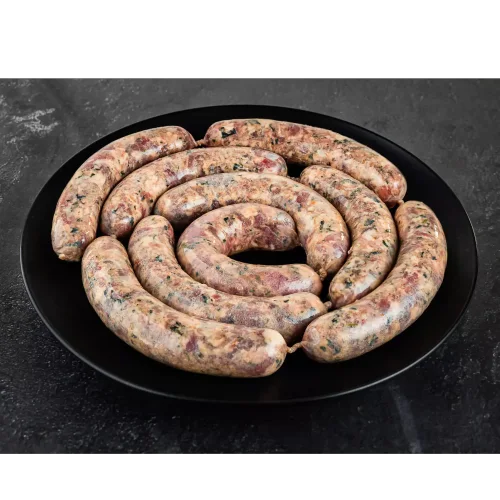 Pike sausages with dill for cooking and baking